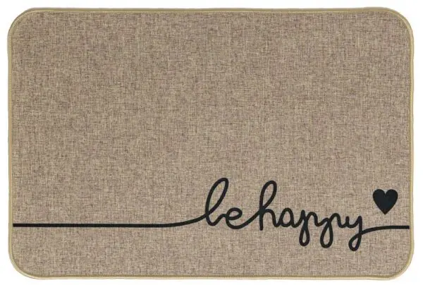 Deurmat in linnenlook, be happy